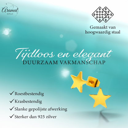 Boucles d'oreilles puces en forme d'étoile, acier doré – 7 mm, style classique