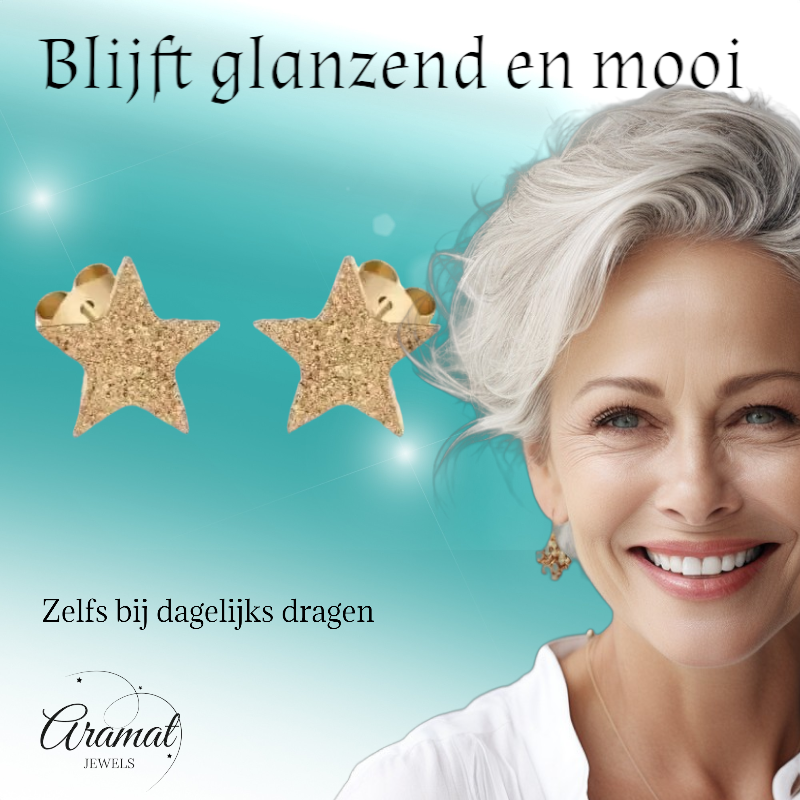 Boucles d'oreilles puces en forme d'étoile, couleur or – sablées – 8 mm