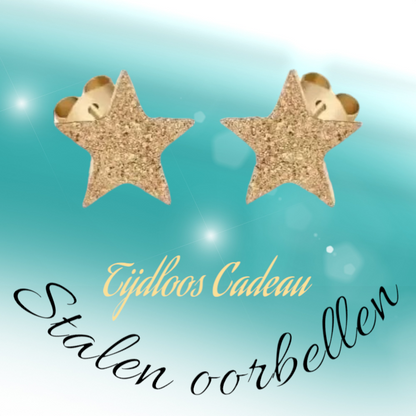 Boucles d'oreilles puces en forme d'étoile, couleur or – sablées – 8 mm