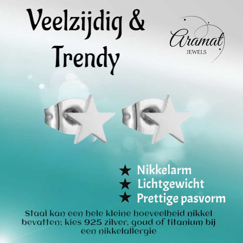 Boucles d'oreilles puces en forme d'étoile, en acier inoxydable argenté – 6 mm, style intemporel