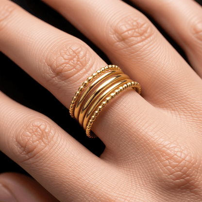 RVS Verstelbare Open Ring - 5 Strepen (3 Glad & 2 Dots) - One Size - Aramat Jewels - Ringen - cadeautip