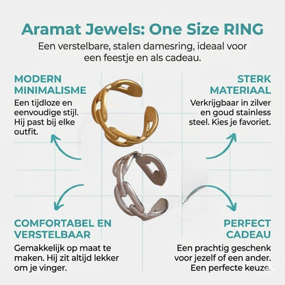 RVS Verstelbare Open Ring - Koffieboon Schakel - One Size - Aramat Jewels - Ringen - cadeautip