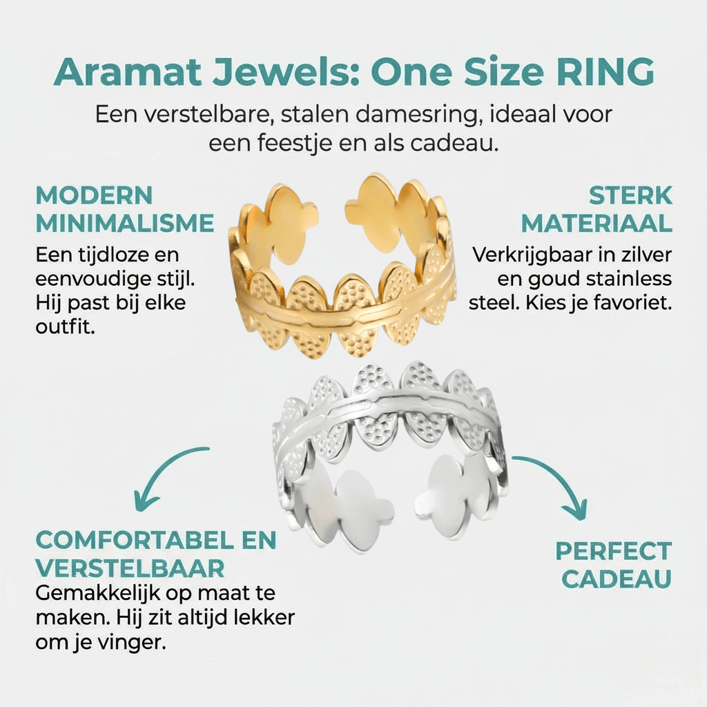 RVS Verstelbare Open Ring - Ovale Schakels - One Size - Aramat Jewels - Ringen - cadeautip