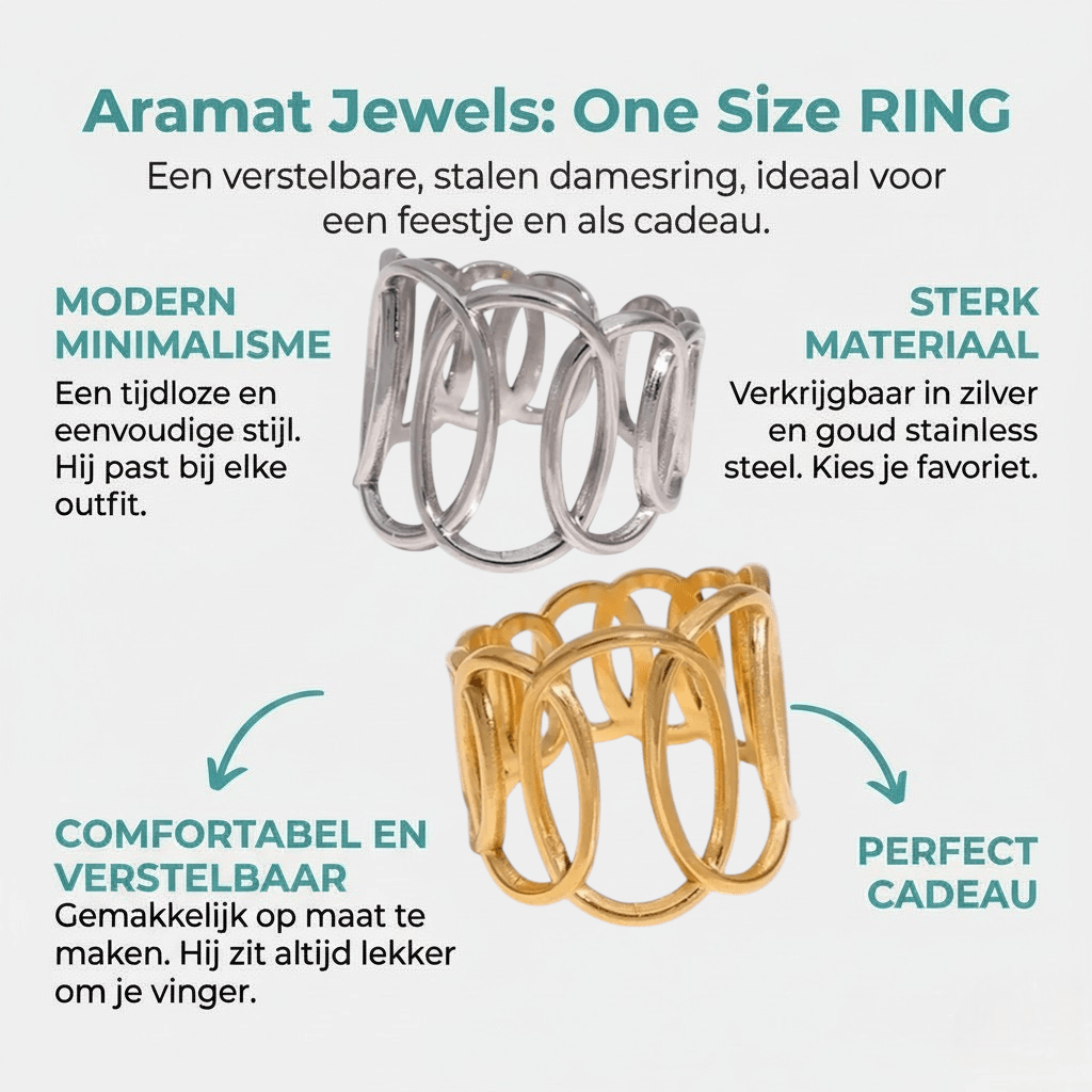 RVS Verstelbare Open Ring - Overlappende Ovalen - One Size - Aramat Jewels - Ringen - cadeautip