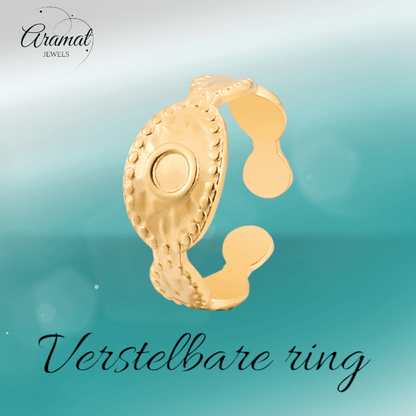 RVS Verstelbare Ring - Oog Motief met Dots - One Size - ring329 - 161814 - Ringen kopen# - Goudkleur - alles - boze oog