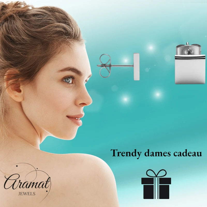 Stud Earrings – Steel Square Silver Colored (8mm)