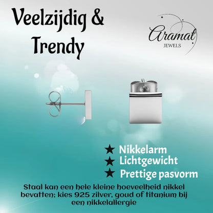 Stud Earrings – Steel Square Silver Colored (8mm)