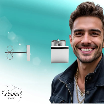 Stud Earrings – Steel Square Silver Colored (8mm)