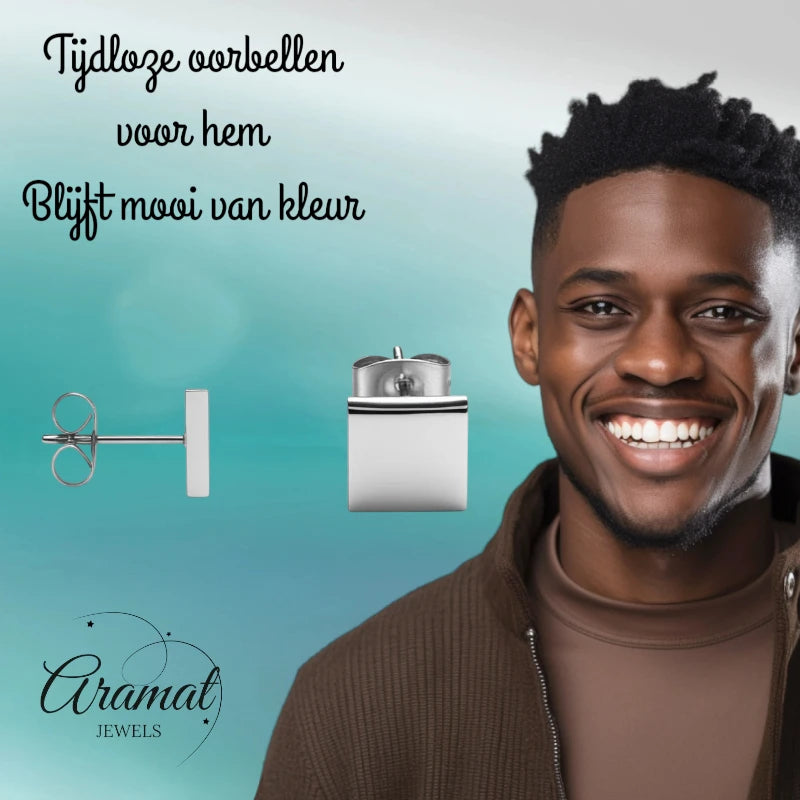 Stud Earrings – Steel Square Silver Colored (8mm)