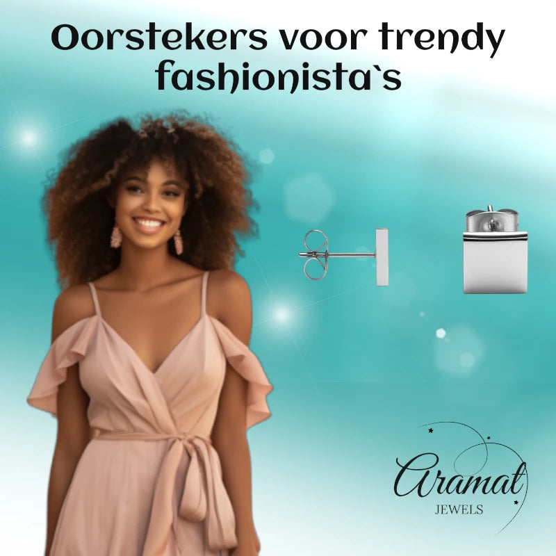 Stud Earrings – Steel Square Silver Colored (8mm)