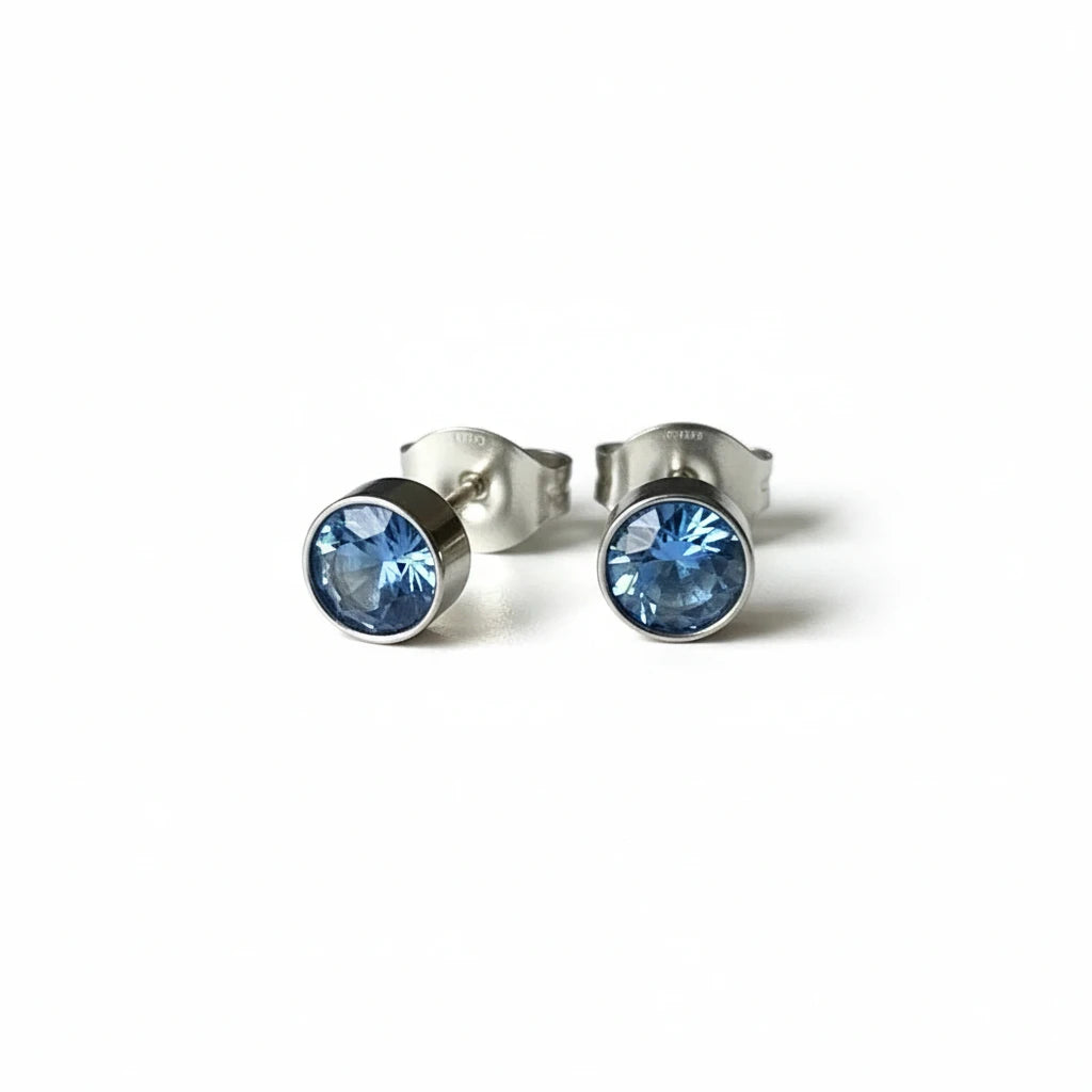 Boucles d'oreilles puces – Acier cristal bleu argent (5 mm) 