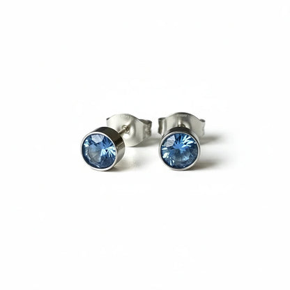 Boucles d'oreilles puces – Acier cristal bleu argent (5 mm) 
