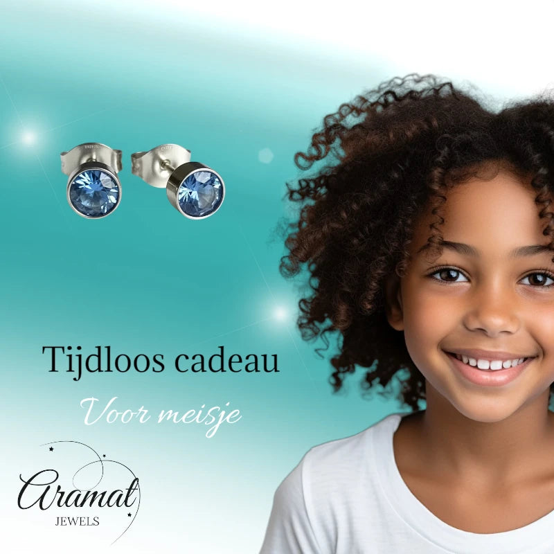 Boucles d'oreilles puces – Acier cristal bleu argent (5 mm) 