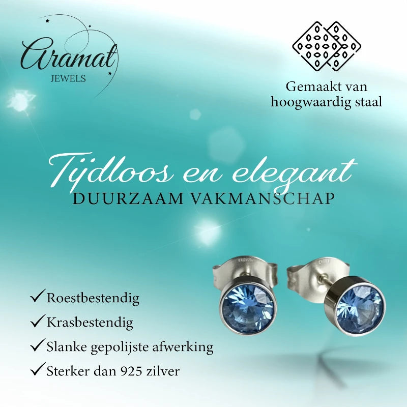 Boucles d'oreilles puces – Acier cristal bleu argent (5 mm) 