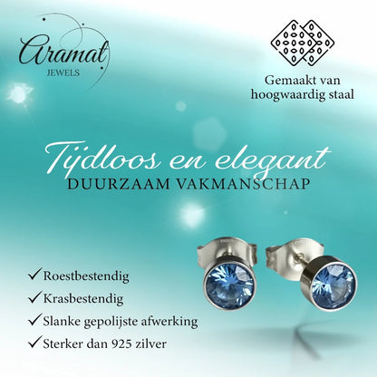 Boucles d'oreilles puces – Acier cristal bleu argent (5 mm) 