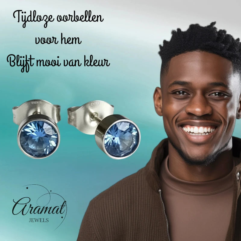 Boucles d'oreilles puces – Acier cristal bleu argent (5 mm) 