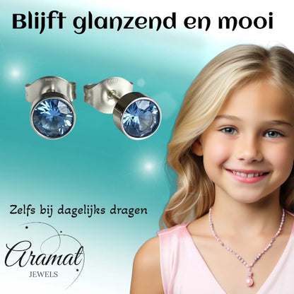 Boucles d'oreilles puces – Acier cristal bleu argent (5 mm) 