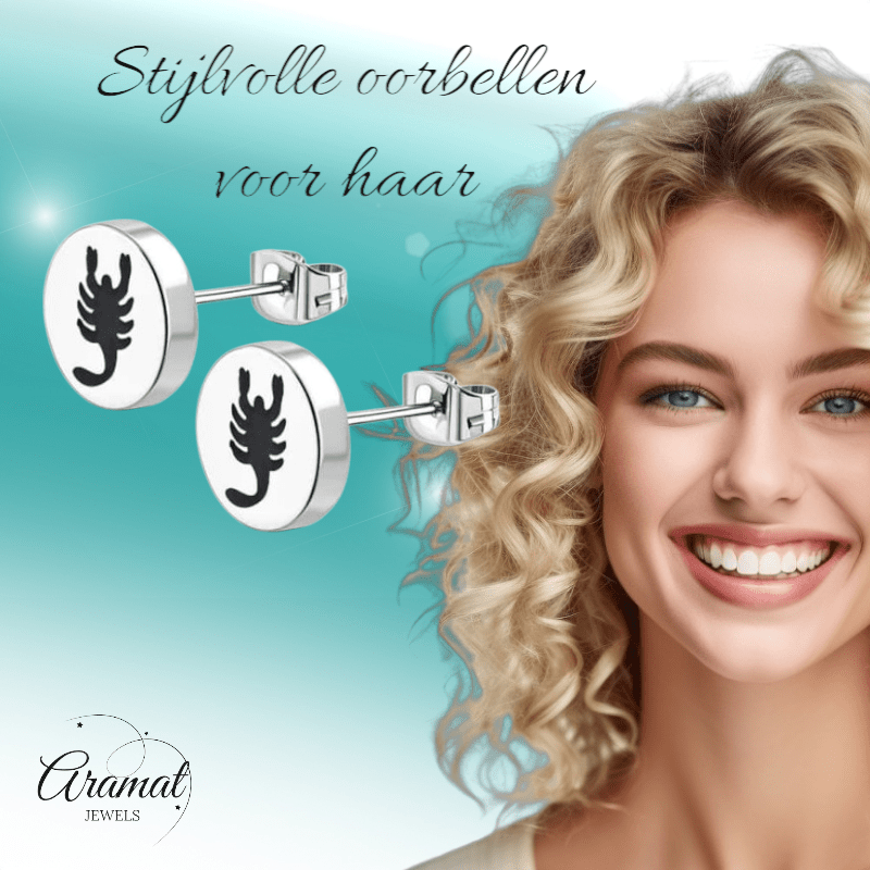 Schorpioen Oorbellen Zilverkleurig RVS – 8mm – Dieren oorstekers - oor2842 - tte653 - Oorbellen kopen# - 8mm - alles - cadeau