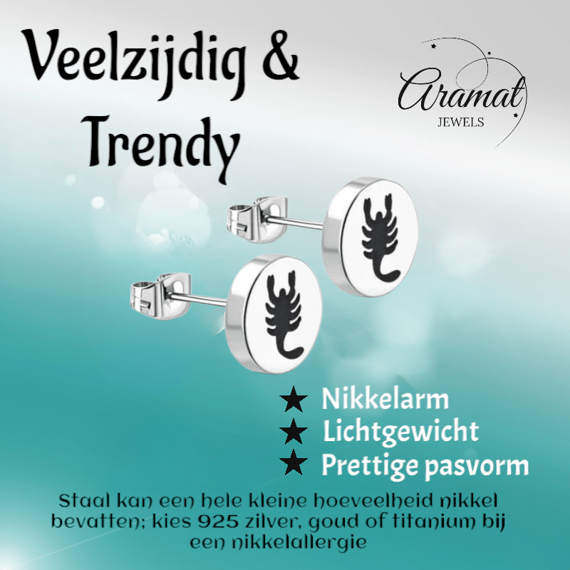 Schorpioen Oorbellen Zilverkleurig RVS – 8mm – Dieren oorstekers - oor2842 - tte653 - Oorbellen kopen# - 8mm - alles - cadeau