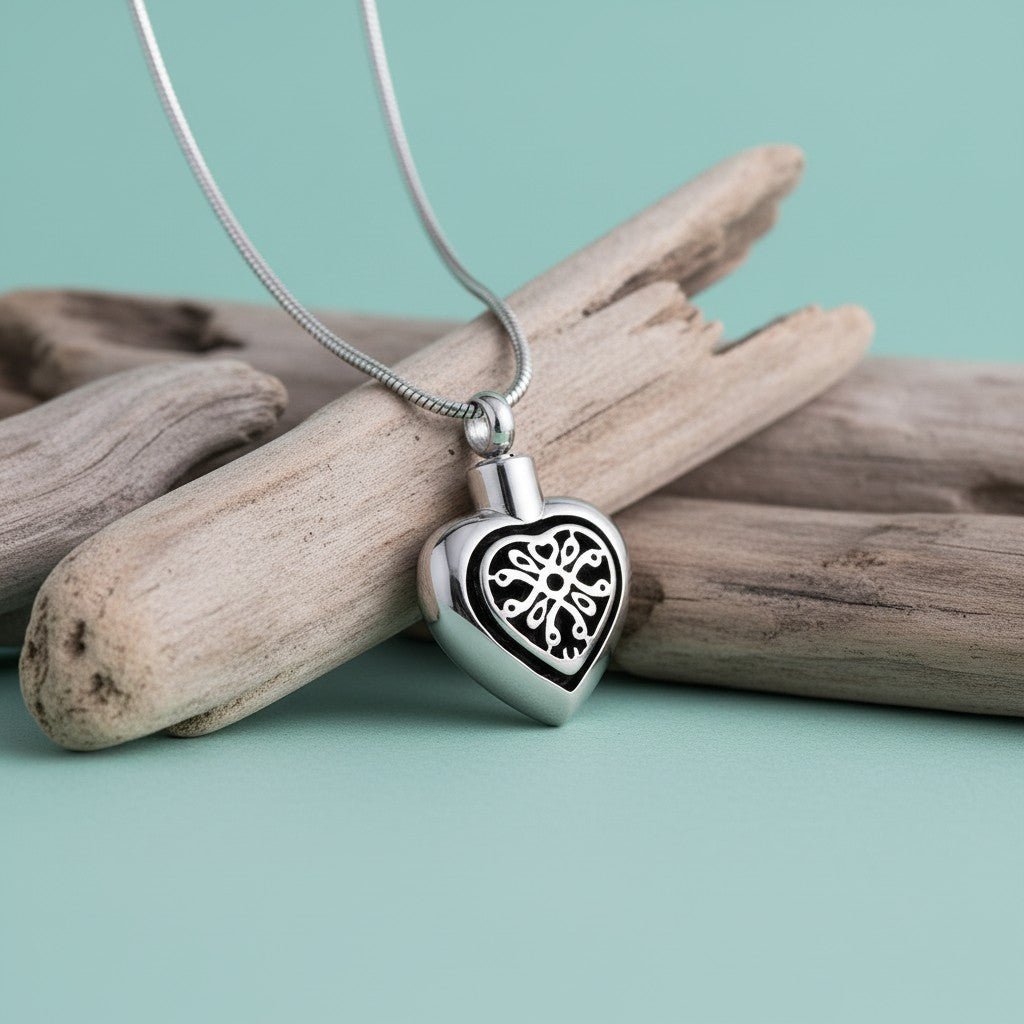 Sierlijk Keltisch as - hartje staal met zwart emaille - Aramat Jewels - Gedenkhangers - cadeautip