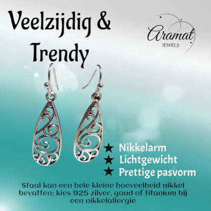 Sierlijke Boho Druppel Oorhangers – Antieke Afwerking – 40x11mm - oor6062 - Oorhangers kopen# - 40mm - alles - bali