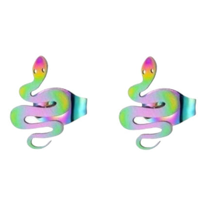 Slang Oorbellen Regenboog RVS – 12x7mm – Uniseks Dierenoorbellen - oor4891 - Oorbellen kopen# - 12mm - alles - cadeau