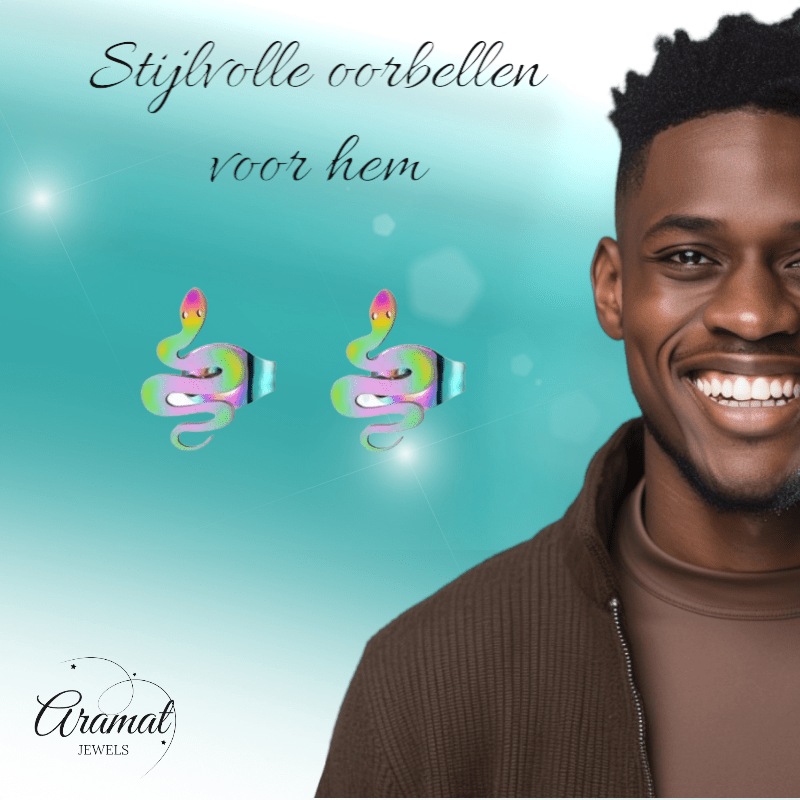 Slang Oorbellen Regenboog RVS – 12x7mm – Uniseks Dierenoorbellen - oor4891 - Oorbellen kopen# - 12mm - alles - cadeau