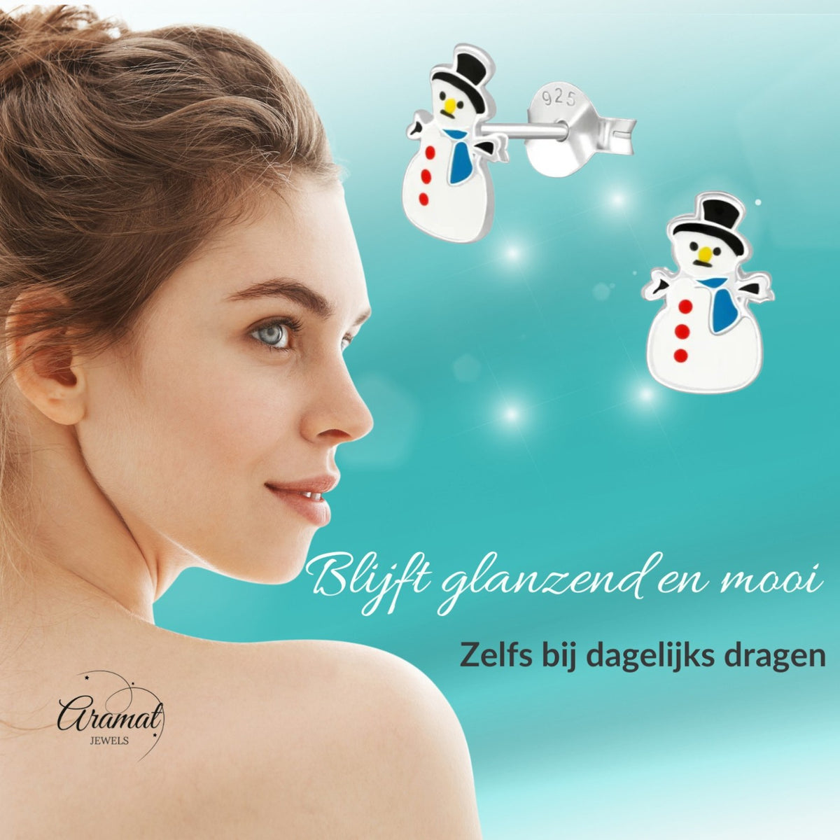 Boucles d'oreilles bonhomme de neige argentées - 9 mm