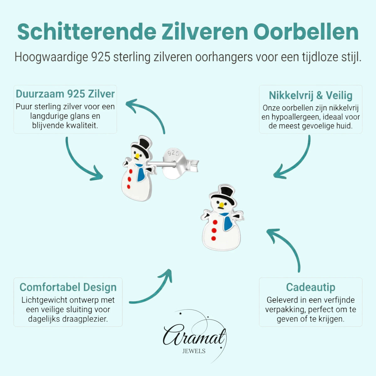 Boucles d'oreilles bonhomme de neige argentées - 9 mm