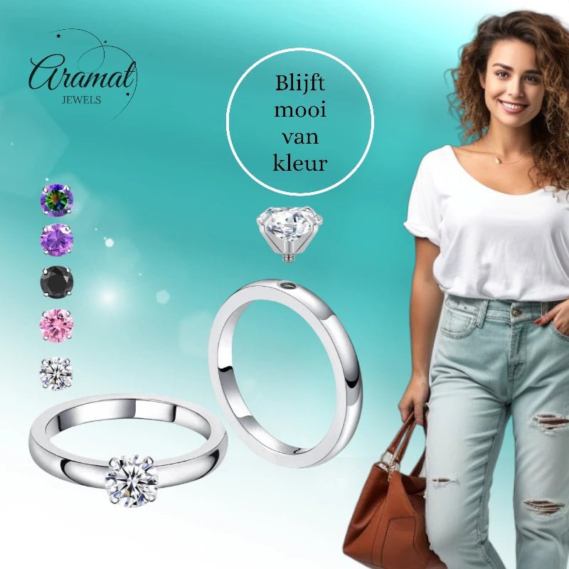 Solitaire Ring met Verwisselbare Steentjes - ring238 - Ringen kopen# - 17 - alles - cadeau