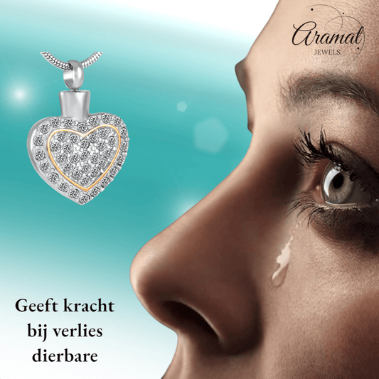 Sprankelend hart as - sieraad staal met kristal - Aramat Jewels - Gedenkhangers - cadeautip