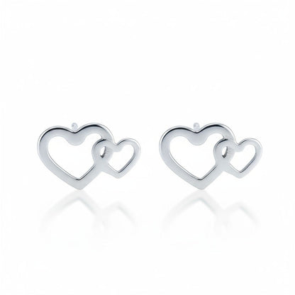 Staal dubbel hart oorstekers zilverkleur 12x8mm met 2 open hartjes, voor de meeste mensen hypoallergeen oorbellen voor dames en kinderen