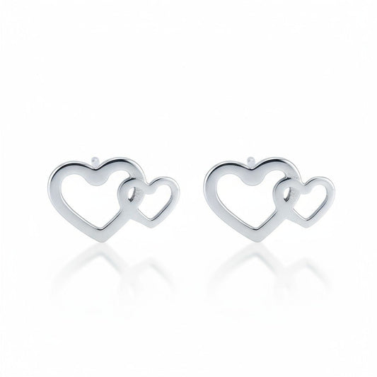 Staal dubbel hart oorstekers zilverkleur 12x8mm met 2 open hartjes, voor de meeste mensen hypoallergeen oorbellen voor dames en kinderen