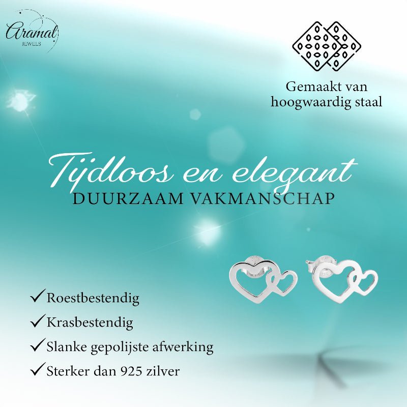 Staal Dubbel Hart Oorstekers Zilver 12x8mm RVS - Aramat Jewels - Oorbellen - cadeautip