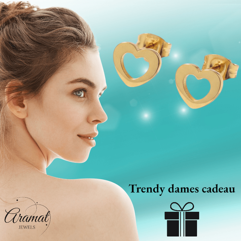 Staal Hart Oorstekers Goudkleurig 9x8mm Open - Aramat Jewels - Oorbellen - cadeautip