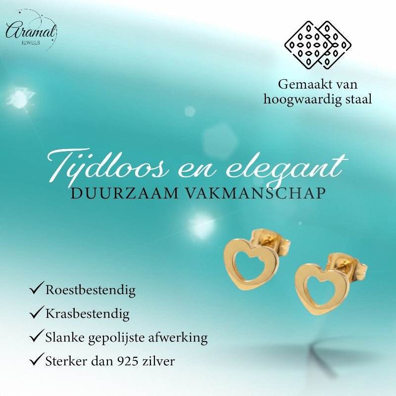 Staal Hart Oorstekers Goudkleurig 9x8mm Open - Aramat Jewels - Oorbellen - cadeautip