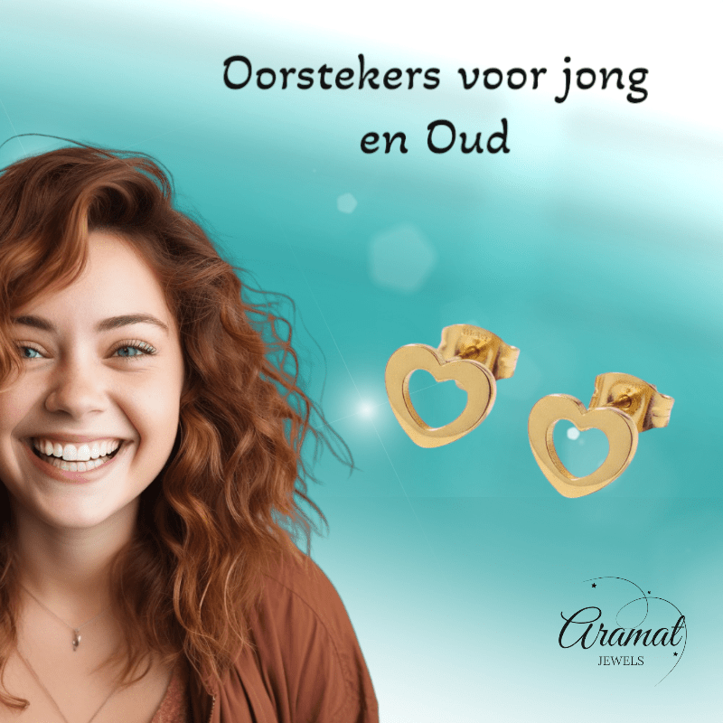 Staal Hart Oorstekers Goudkleurig 9x8mm Open - Aramat Jewels - Oorbellen - cadeautip