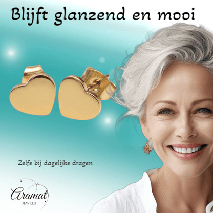 Staal Hartje Oorstekers Goudkleur 8mm Gesloten - Aramat Jewels - Oorbellen - cadeautip