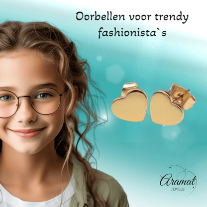 Staal Hartje Oorstekers Goudkleur 8mm Gesloten - Aramat Jewels - Oorbellen - cadeautip