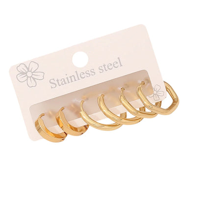 Stainless steel oorringenset – goudkleurig – 2x rond + 1x zeshoekig – 3 paar - set21 - 539677 - Oorringen kopen# - alles - cadeau - dames