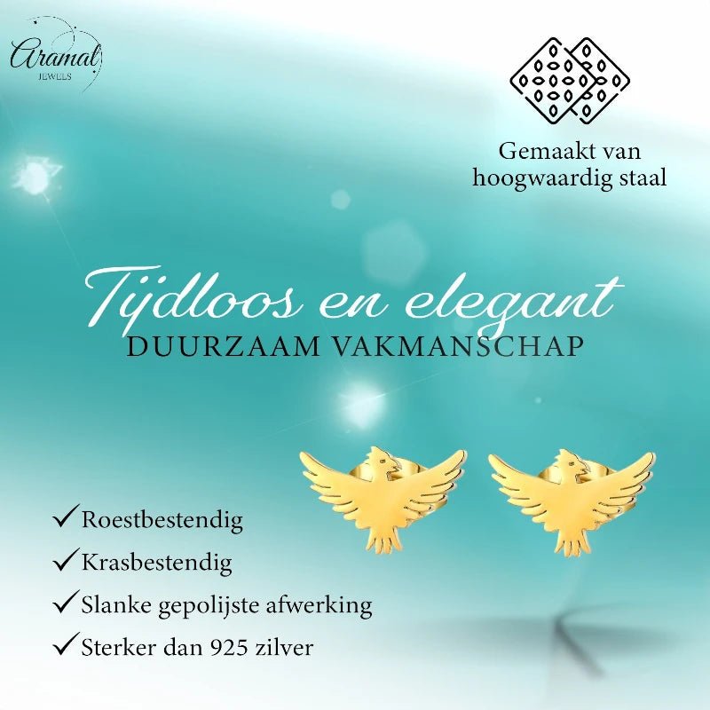 Stalen Adelaar Oorbellen – Goudkleurig RVS – 10x6mm – Dieren Oorstekers - oor2135 - Oorbellen kopen# - 10mm - alles - cadeau