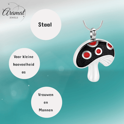 Stalen as - hanger paddenstoel rood emaille 31mm - Aramat Jewels - Gedenkhangers - cadeautip