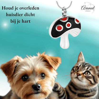 Stalen as - hanger paddenstoel rood emaille 31mm - Aramat Jewels - Gedenkhangers - cadeautip