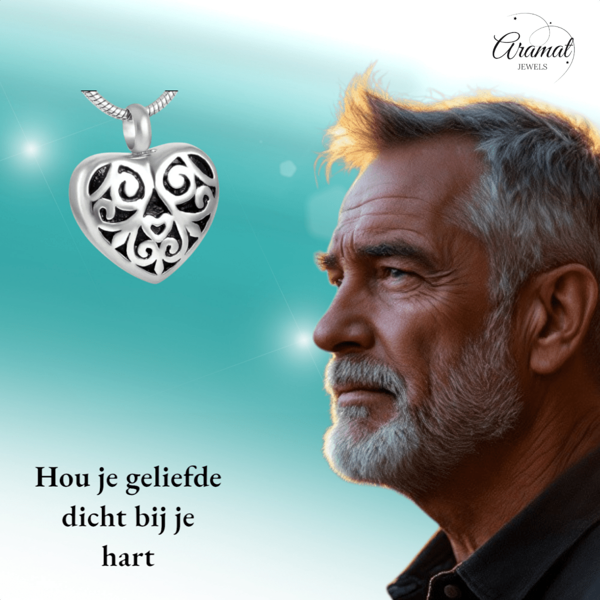 Stalen as - hartje met zwarte emaille versiering - Aramat Jewels - Gedenkhangers - cadeautip