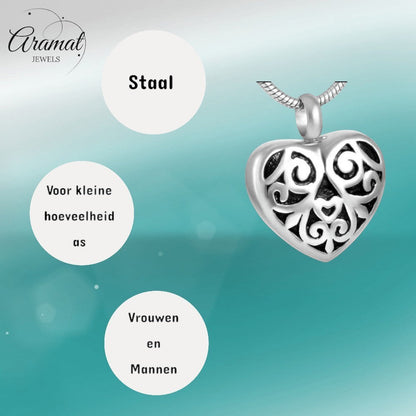 Stalen as - hartje met zwarte emaille versiering - Aramat Jewels - Gedenkhangers - cadeautip