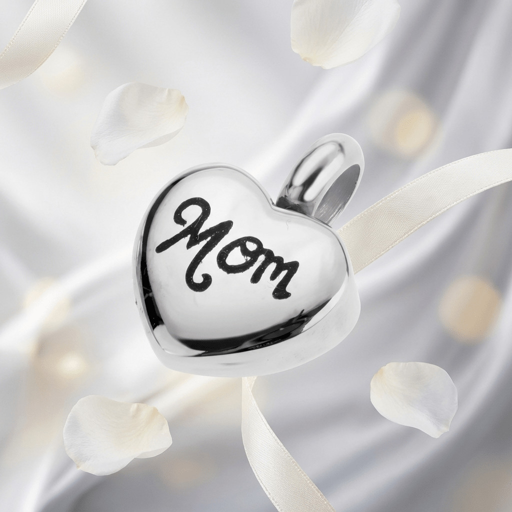 Stalen Asbedel Hart met Inscriptie 'Mom' voor Armband of Ketting 12mm - Aramat Jewels - Asbedels - cadeautip