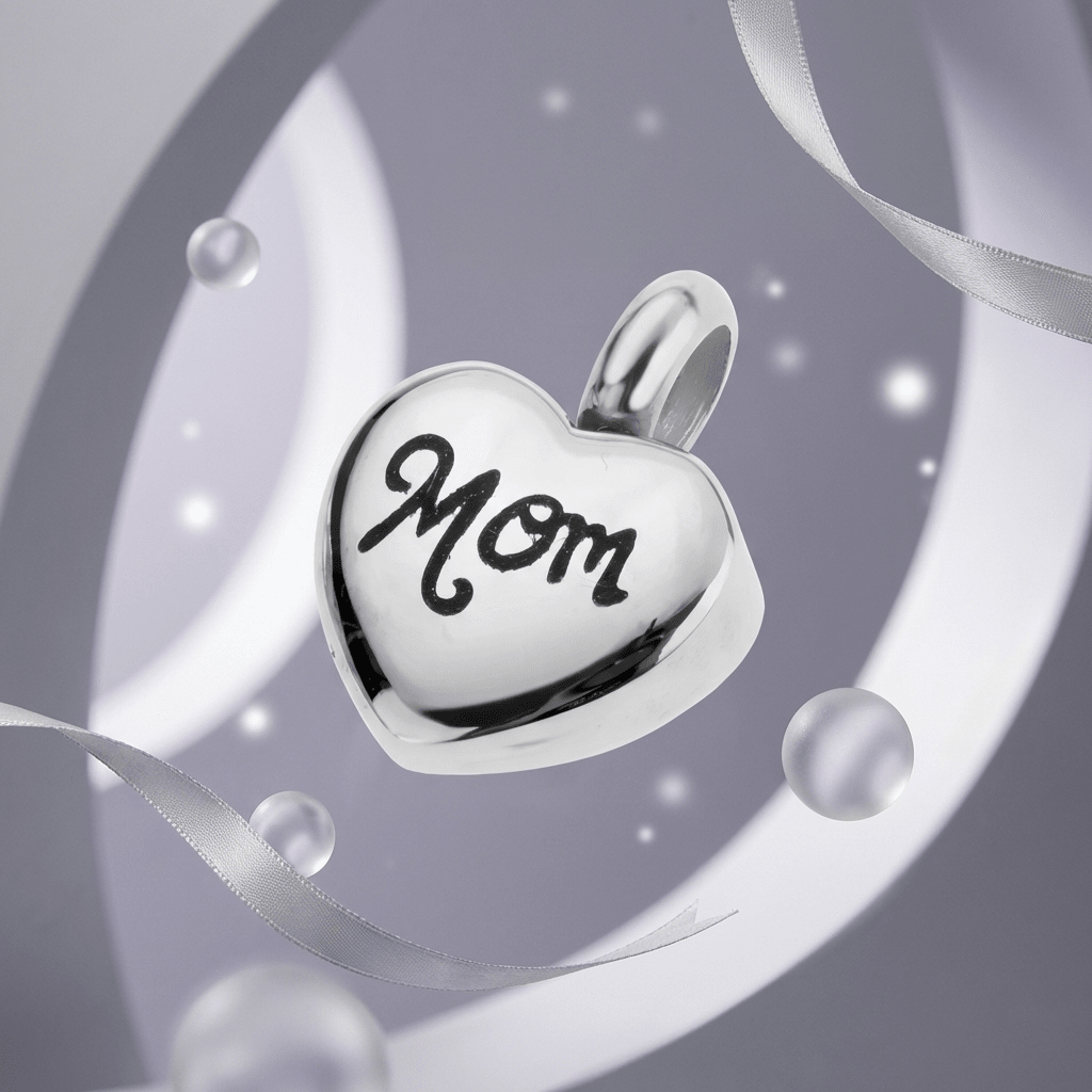 Stalen Asbedel Hart met Inscriptie 'Mom' voor Armband of Ketting 12mm - Aramat Jewels - Asbedels - cadeautip