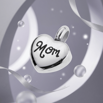 Stalen Asbedel Hart met Inscriptie 'Mom' voor Armband of Ketting 12mm - Aramat Jewels - Asbedels - cadeautip