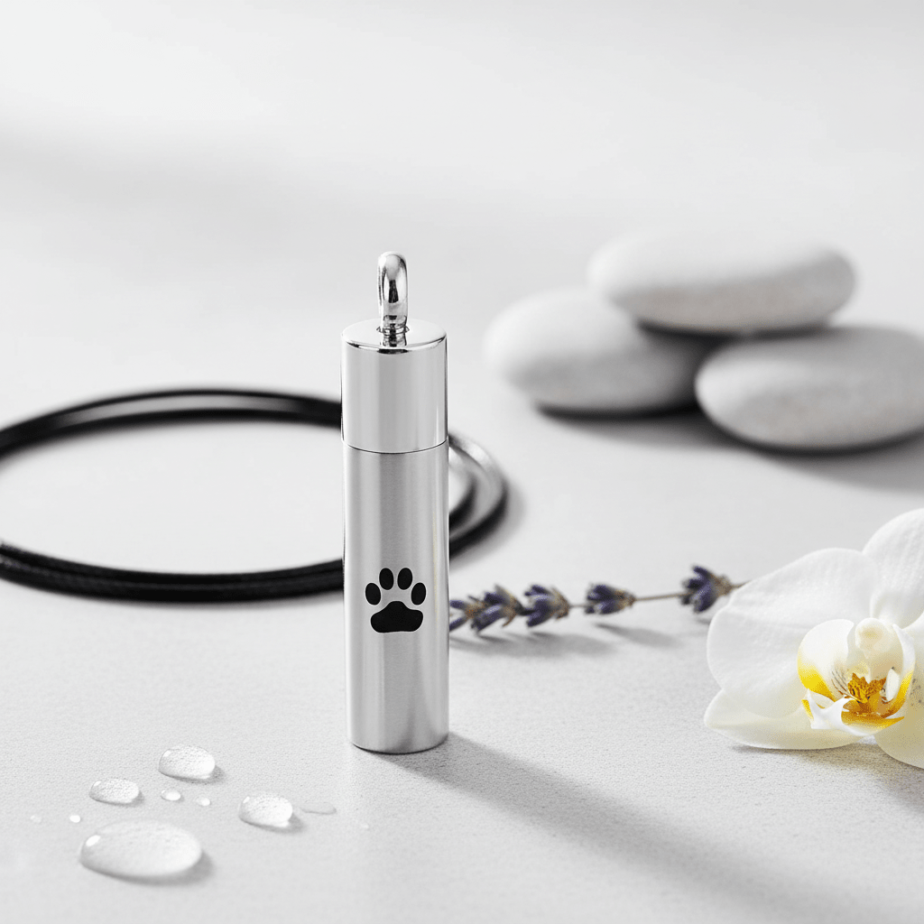 Stalen Ashanger Buis Mat Zilverkleur met Zwarte Pootafdrukken 4,6cm - Aramat Jewels - Gedenkhangers - cadeautip