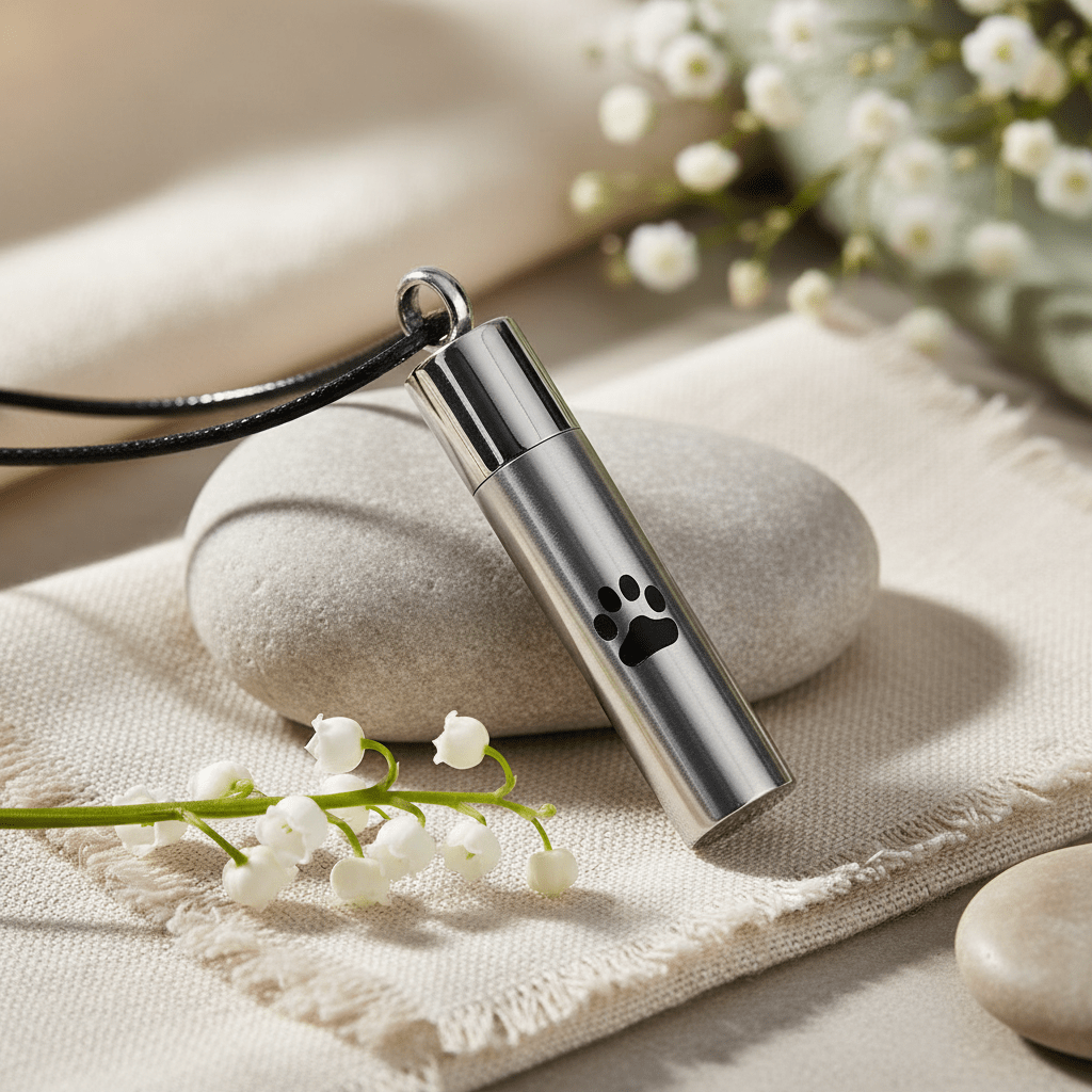 Stalen Ashanger Buis Mat Zilverkleur met Zwarte Pootafdrukken 4,6cm - Aramat Jewels - Gedenkhangers - cadeautip